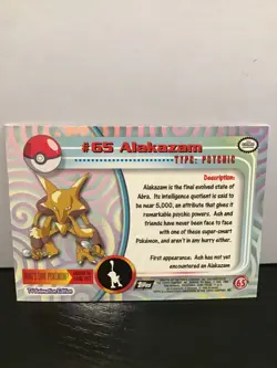 1999 Pokemon Topps Foil Alakazam #65 TV Animation Edition - Image 2