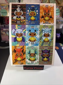 Pokemon Lets Go Eevee Database Ponchos Uncut Sheet Gold Star Holo US Seller - Image 1