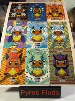 Pokemon Lets Go Eevee Database Ponchos Uncut Sheet Gold Star Holo US Seller - Image 3