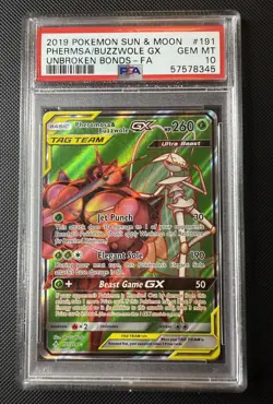 PSA 10 PHEROMOSA BUZZWOLE GX 191 UNBROKEN BONDS SUN MOON FULL ART 2019 POKEMON - Image 1