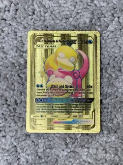 Pokemon Slowpoke&Psyduck GX HP250 Tag Team Ditch&Splash Gold Foil Fan Art Card - Image 1