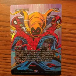 Borderless Saw in Half, MTG, Marvel's Spider-Man, Magic the Gathering, 21, FOIL - Image 1