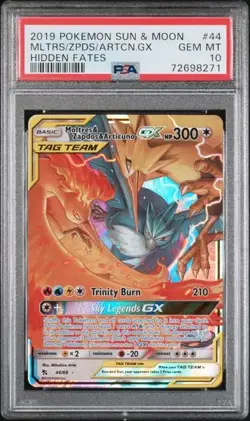 2019 POKEMON SUN & MOON HIDDEN FATES #44 MOLTRES & ZAPDOS & ARTICUNO GX PSA 10 - Image 1