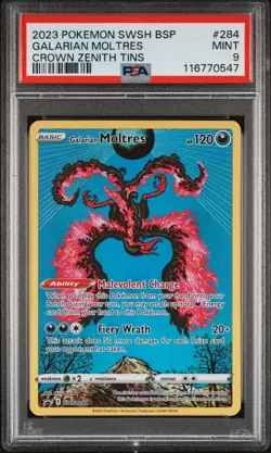 PSA 9 2023 POKEMON SWSH BLACK STAR PROMO CROWN ZENITH TINS #284 GALARIAN Moltres - Image 1