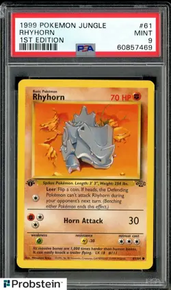 1999 Pokemon Jungle 1st Edition #61 Rhyhorn PSA 9 MINT - Image 1