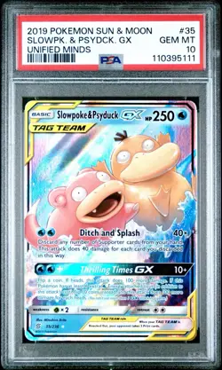 2019 POKEMON SUN & MOON UNIFIED MINDS #35 SLOWPOKE & PSYDUCK GX PSA 10 - Image 1