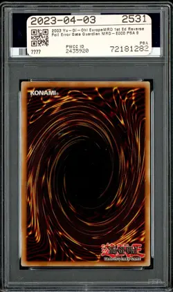 2003 Yu-Gi-Oh! 1st Ed MRD Europe Rev. Foil Error E000 Gate Guardian PSA 9 MINT - Image 2
