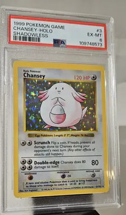 1999 Pokemon Base Set Shadowless Chansey Holo GRADED PSA-6 CARD # 3/102 - Image 1