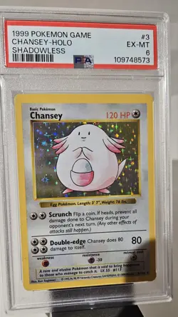1999 Pokemon Base Set Shadowless Chansey Holo GRADED PSA-6 CARD # 3/102 - Image 2