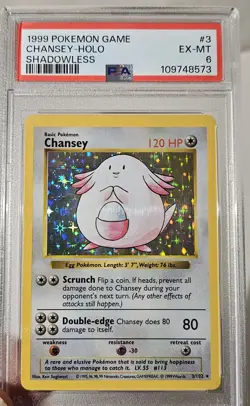 1999 Pokemon Base Set Shadowless Chansey Holo GRADED PSA-6 CARD # 3/102 - Image 4