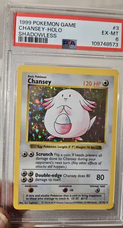 1999 Pokemon Base Set Shadowless Chansey Holo GRADED PSA-6 CARD # 3/102 - Image 5