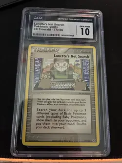 Pokemon Ex Emerald 2005 LANETTE'S NET SEARCH 77/106 CGC10 - Image 1