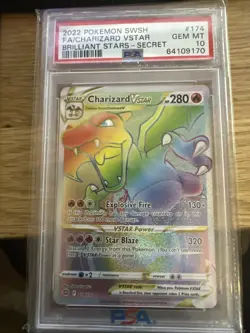 Pokemon Brilliant Stars Charizard VSTAR Rainbow Secret Rare Card 174/172 PSA 10 - Image 1