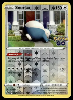 Snorlax 55/78 Pokemon Card Pokemon GO Rare 150 HP Rev Holo Lightly Played NB - Image 1