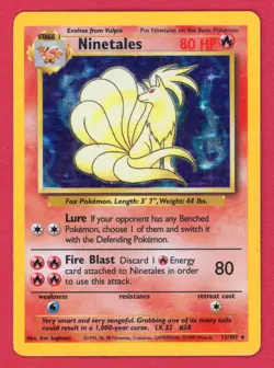 Ninetales 12/102 Base Set Unlimited Holo Holgraphic 1999 TCG Pokemon Card - HP - Image 1