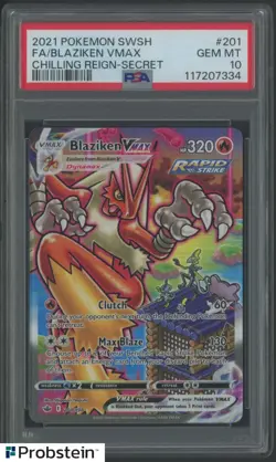 2021 Pokemon SWSH Chilling Reign Secret #201 Blaziken Vmax Fa PSA 10 GEM MINT - Image 1