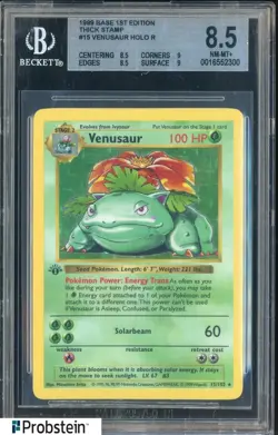 1999 Pokemon Base Shadowless 1st Edition Thick Stamp #15 Venusaur Holo BGS 8.5 - Image 1