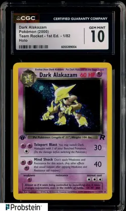 2000 Pokemon Team Rocket 1st Edition 1/82 Dark Alakazam Holo CGC 10 GEM MINT - Image 1