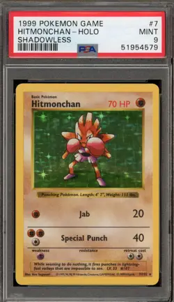 Pokemon Hitmonchan Base Set Shadowless Holo Rare #7 PSA 9 Mint - Image 1