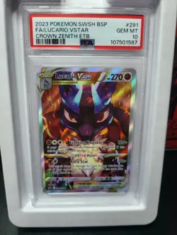Pokemon Lucario VSTAR Crown Zenith ETB Full Art Promo SWSH291 PSA 10 Gem Mint - Image 1