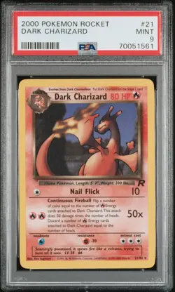 PSA 9 DARK CHARIZARD # 21/82 Non-Holo Rare Team Rocket 2000 Pokemon Card WOTC - Image 1