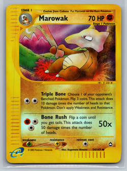 Marowak 54/147 Aquapolis Reverse Holo Nintendo Pokemon Card TCG - LP - Image 1