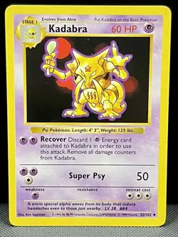 Kadabra 32/102 Shadowless Base Set - NM Vintage Pokemon Card 1999 WOTC - Image 1