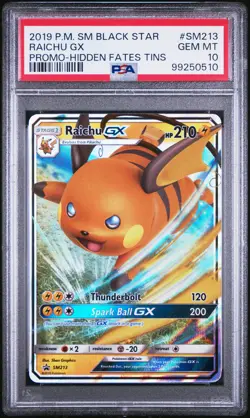 2019 POKEMON SM BLACK STAR PROMO HIDDEN FATES TINS #SM213 RAICHU GX PSA 10 - Image 1