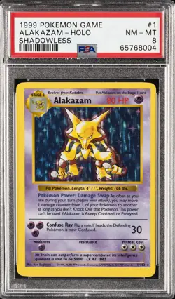 1999 POKEMON BASE SET SHADOWLESS #1 ALAKAZAM-HOLO PSA 8 - Image 1