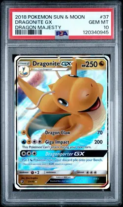 2018 POKEMON SUN & MOON DRAGON MAJESTY DRAGONITE GX #37 PSA 10 - Image 1