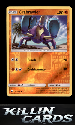 Reverse Holofoil Crabrawler 72/149 Pokemon Common SM Base Set Card NM - Image 1