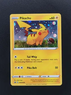 Pikachu SWSH039 Black Star Promo Cosmos SWIRL TIPS BY CHEEK Pokemon TCG Card NM - Image 1