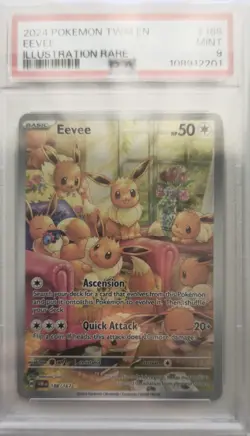 💥Eevee 188/167 PSA 9 Twilight Masquerade TWM EN Illustration Rare Pokemon Card - Image 1