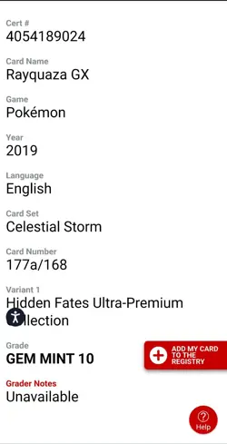 CGC 10 Gem Mint Rayquaza GX 177a/168 Alternate Art Promo Pokemon Blue Label 9.5 - Image 3