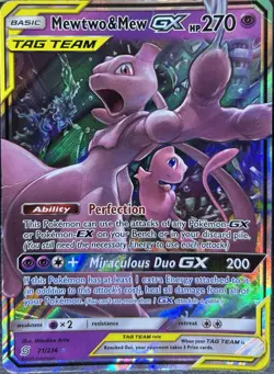 Pokemon TCG Mew And Mewtwo Tag Team Card, Unified Minds Set. Condition Damaged L - Image 1