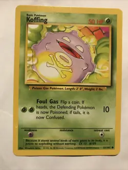 Pokemon TCG Koffing Base Set 51/102 Regular Unlimited Common Card - Image 1