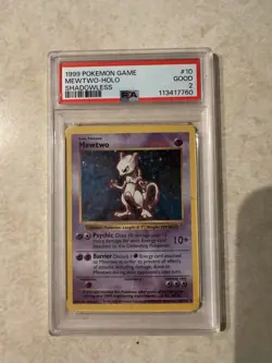 1999 Pokemon Base Set Mewtwo Holo Shadowless Card PSA 2 - Image 1