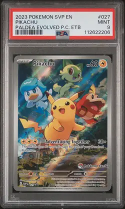 2023 POKEMON SVP EN PALDEA EVOLVED POKEMON CENTER ETB PROMO #027 PIKACHU PSA 9 - Image 1