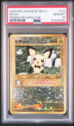 2000 POKEMON JPN NEO 2 PROMO REVERSE FOIL #172 PICHU PSA 10 - Image 1