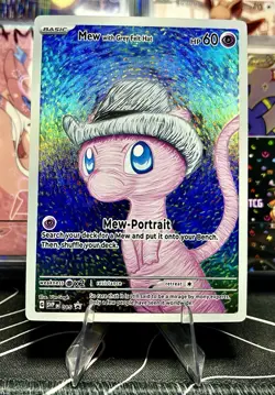 🔥Grey Felt Hat Mew Holo Textured Pokemon Fan Art Card 🔥 - Image 1