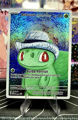 🔥Grey Felt Hat Bulbasaur Holo Textured Fan Art Card 🔥 - Image 1