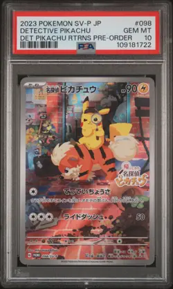 2023 POKEMON JAPANESE SV-P PROMO #098 DETECTIVE PIKACHU PSA 10 - Image 1
