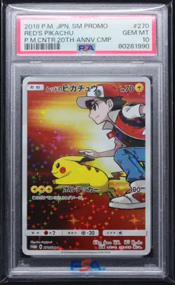 PSA 10 Gem Mint Red's Pikachu 270 Pokemon Center Promo 20th Anniversary 270/SM-P - Image 1