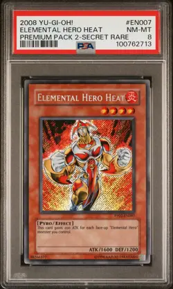 2008 YU-GI-OH! PREM PACK 2 SECRET RARE #EN007 ELEMENTAL HERO HEAT PSA 8 - Image 1