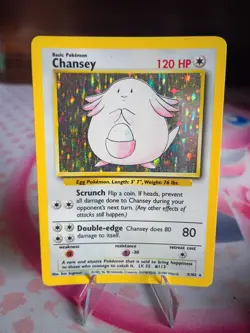 Pokemon TCG Chansey Base Set Holo Unlimited Rare Card 3/102 LP/NM Condition - Image 1