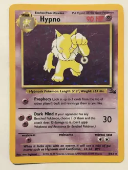 Pokemon TCG Hypno Fossil Holo Card 8/62 Unlimited Rare - Image 1