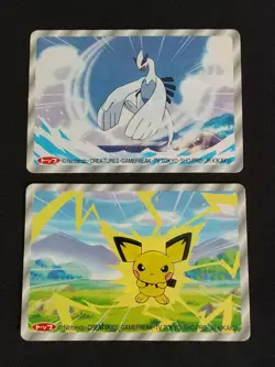 Set of 2 Pokemon Topsun 3D Card Lugia & Pichu Unpeeled back sticker Japanese - Image 4