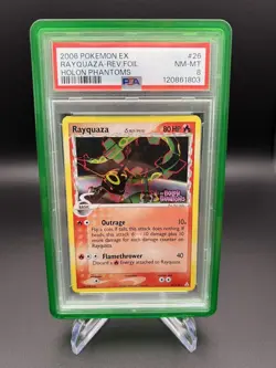 2006 POKEMON EX HOLON PHANTOMS #26 RAYQUAZA-REVERSE FOIL PSA 8 - Image 1