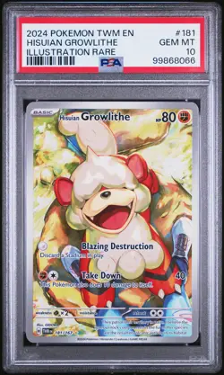 2024 POKEMON TWM EN-TWILIGHT MASQUERADE #181 HISUIAN GROWLITHE PSA 10 - Image 1