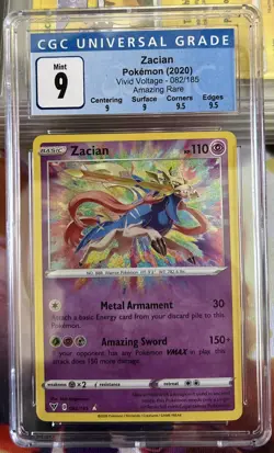 CGC 9 Zacian Amazing Rare 082/185 Swsh04: Vivid Voltage Holo Mint Pokemon TCG - Image 1